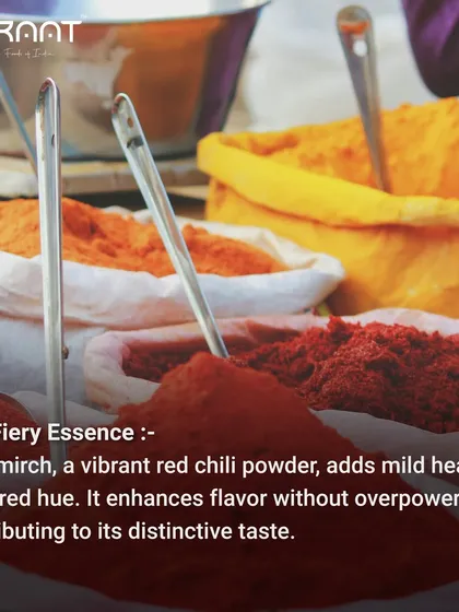 The fiery essence of my Kashmiri Dum Aloo comes from Degi mirch, a vibrant red chili powder that adds mild heat and deep color.
