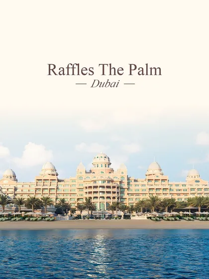 A top Dubai venue: Raffles The Palm Dubai. A true palace-like setting with lavish interiors and a private beach, perfect for a fairytale wedding.