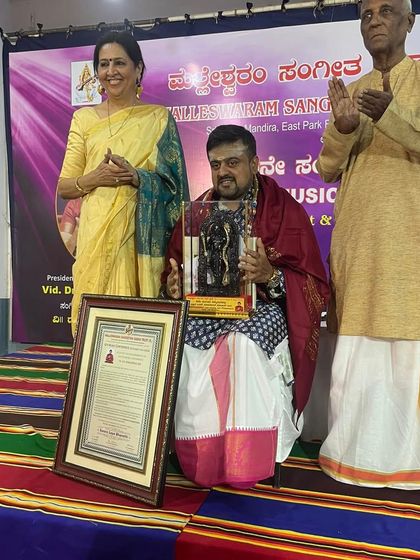 On stage at the valedictory function of the Malleswaram Sangeeta Sabha's music conference. It was the end of a crazy, wonderful weekend of music and celebrations.