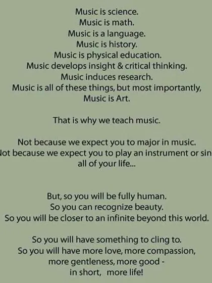 This beautiful text captures the soul of our work. We teach music not just as a skill, but as a way to help children become more fully human, to recognize beauty, and to live with more compassion and joy.