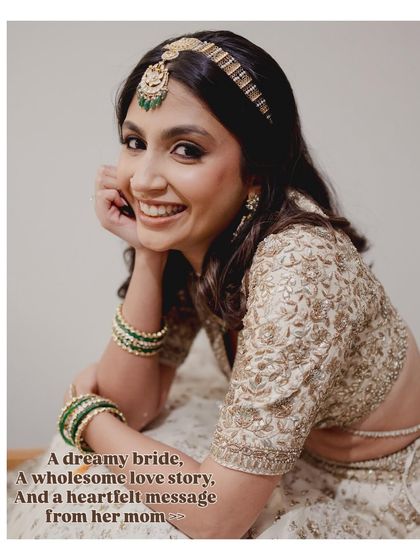 This image captures the heartfelt essence of this bride's look. Her soft, glowing makeup was customized to reflect her gentle and elegant personality.