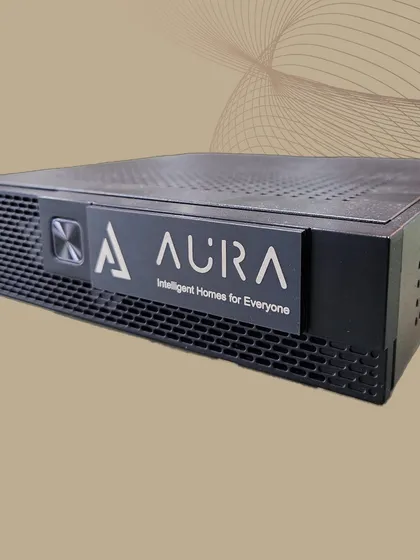 This is the Aura A5, the central controller that powers your smart home. I use this robust hardware to ensure all your wired and wireless devices work together seamlessly and reliably, even without an internet connection.