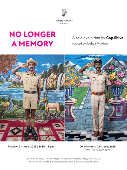 The official e-invite for 'No Longer A Memory', featuring two of my iconic self-portraits as a policeman against different backdrops.