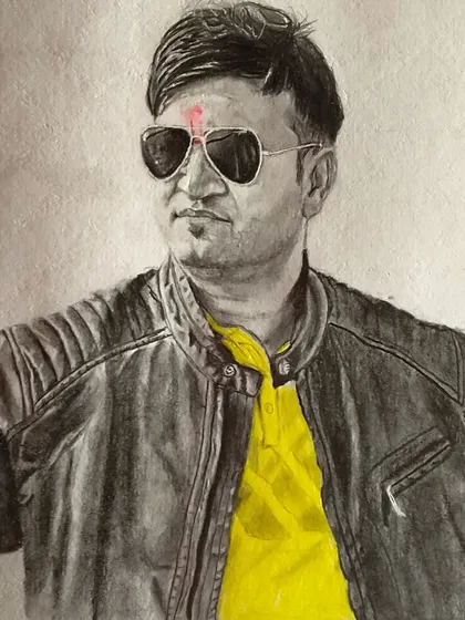 This portrait was a follower sketch where I used a bright yellow to highlight the shirt, contrasting with the black and white leather jacket.