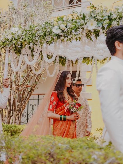 A beautiful shot of the bride's entry, looking elegant and serene.