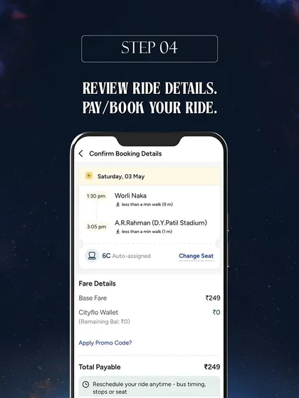 Step 4: The final step in the booking process involved reviewing the ride details and completing the payment. This clear, instructional content ensured a hassle-free booking for thousands of attendees.