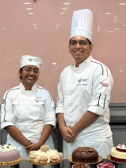 A picture with my mentor, Chef Sufiyaan, on graduation day. I'm so grateful for his patience and for teaching me everything with so much love.