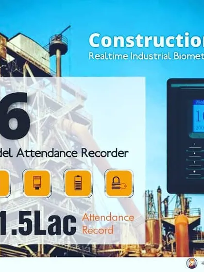 For rough environments like construction sites and factories, we install industrial-grade attendance systems like the Realtime T6. Its durable build and mono screen are designed to withstand dust and heavy use while reliably tracking worker attendance.