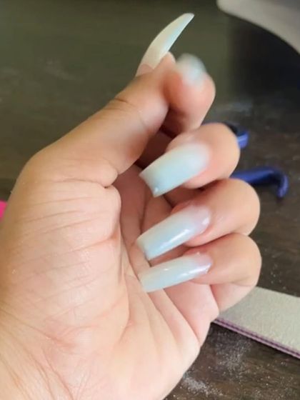 A look at the acrylic extensions before the art is applied. This shows the length and shape we can create, providing the perfect canvas for any design.