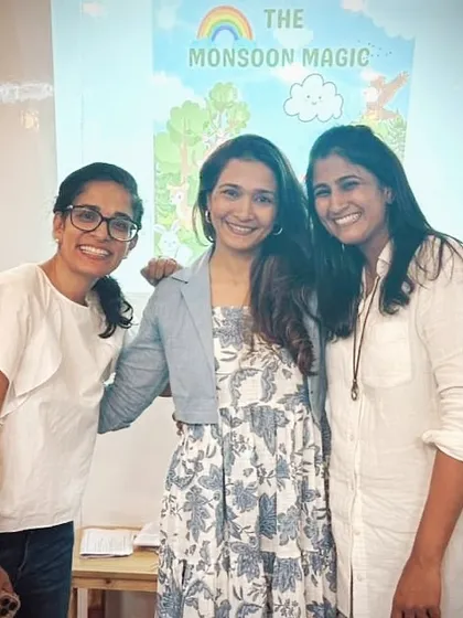 Three is company! Here I am with my fellow teacher Karen D'Souza and Mahera Sham of JBCN Parel for a special collaboration. We created "The Monsoon Magic," a beautiful tale about teamwork, verse, and music.
