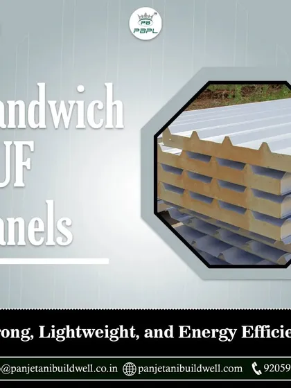 A close-up shot of our stacked sandwich PUF panels. We manufacture and supply top-tier panels that are strong, lightweight, and energy-efficient, enhancing the sustainability of your construction projects.