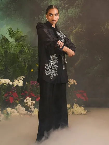 A full-length shot of the Azalea Co-Ord Set, perfect for embracing the 'Night Garden' theme in style.
