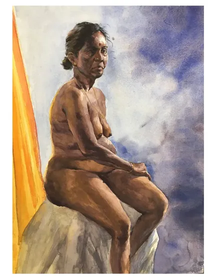Another watercolour nude study from a studio practice session, exploring form and skin tones with a limited palette.