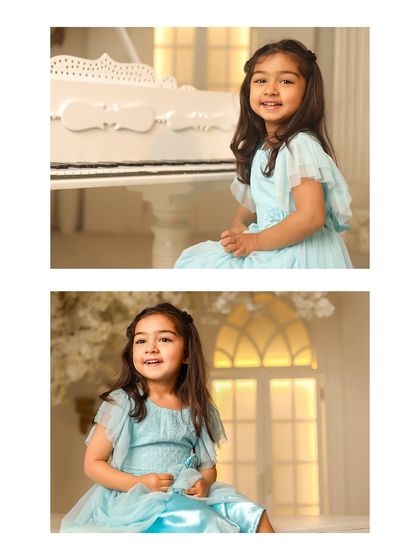 A collage showing two different poses from the same session. This highlights the variety of shots I capture, from smiling at the camera to candid moments.