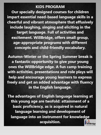 Our kids' programs are designed to be cheerful and vibrant, full of activities, role-plays, and age-appropriate vocabulary. We use seasonal breaks for fun camp-style training to help young learners express themselves freely and fluently.