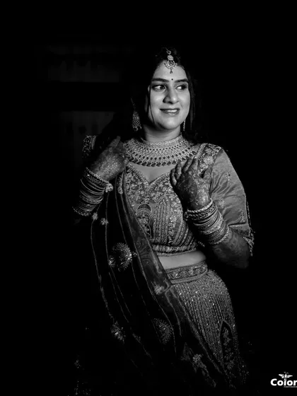 A dramatic black and white portrait of a bride, using light and shadow to create a timeless and elegant look.