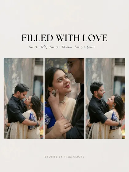 A collage of romantic moments from a city shoot. The mix of close-ups and embraces, presented in a clean, elegant layout, highlights the tender emotions of the day.
