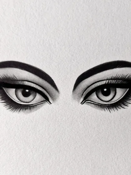 A close up sketch focusing only on the powerful eyes of the Goddess. This piece is about capturing that divine gaze, using sharp pencil lines for the lashes and soft shading to give the eyes depth and life.