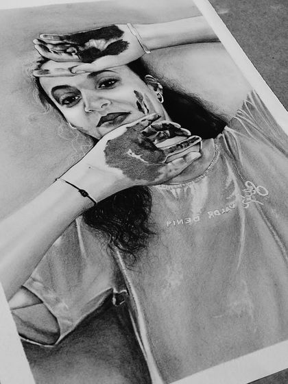 This was a fun commission. The pose is so full of personality, and I loved the challenge of drawing the hands and capturing the playful attitude. It shows that portraits can be more than just a headshot.