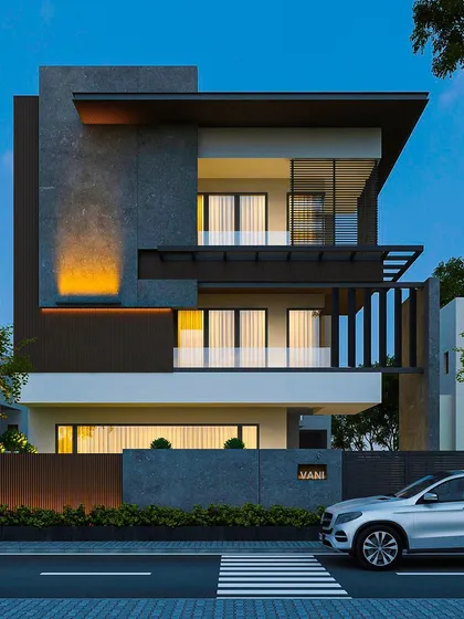 This image shows how our landscape design complements a modern architectural home. Simple, elegant plantings and a low boundary wall enhance the building's facade without overwhelming it, creating a cohesive and polished look.