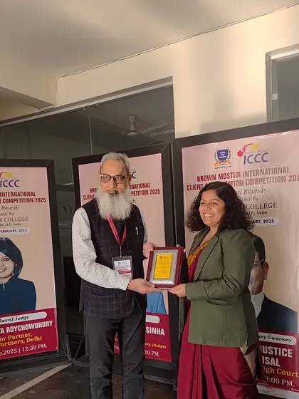 I was honored to be recognized for my role as a judge at the Brown-Mosten International Client Consultation Competition. It's a privilege to contribute to the growth of the next generation of legal talent.