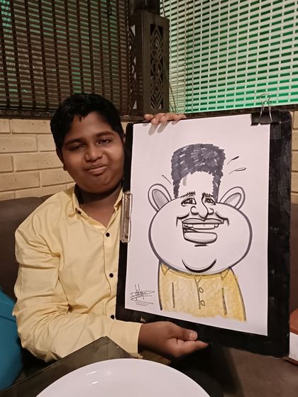 A young boy with a very expressive caricature.