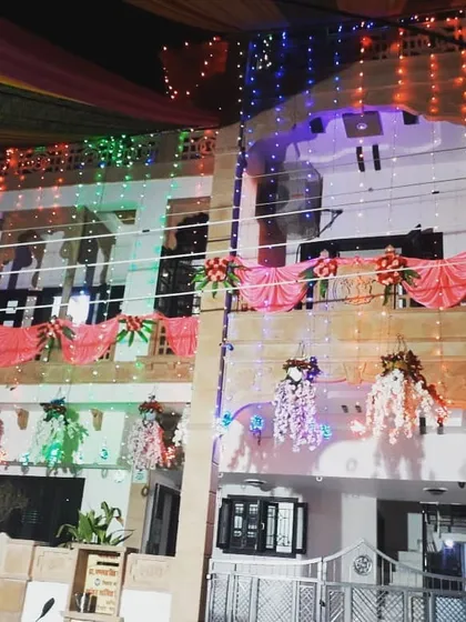 A beautifully decorated home for a Rajputana wedding event we catered in Pali. We are proud to be a part of such traditional and significant family celebrations.