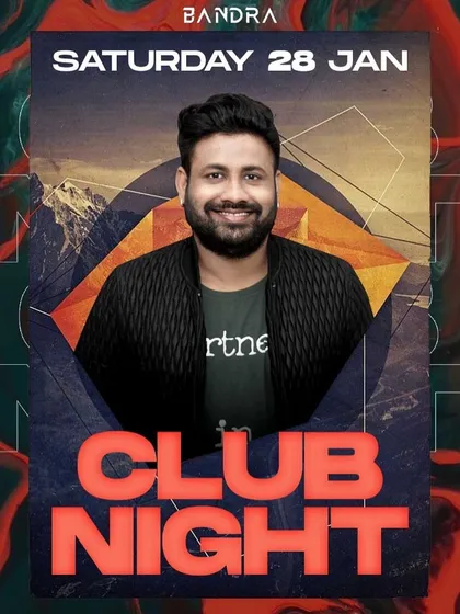 A bold and graphic poster for another one of my club nights in Bandra, showing I'm a regular feature in the area.