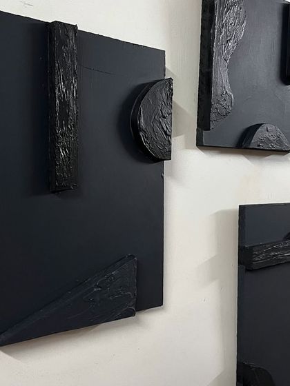 A detailed shot of one of the black panels, showing the combination of different shapes and textures I use to build up the composition.