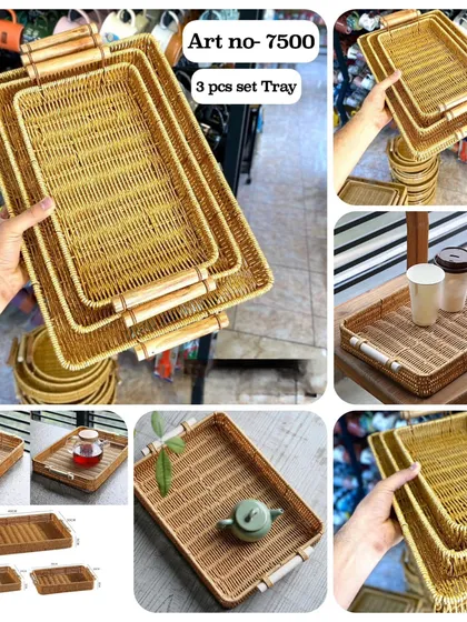 I also stock practical and beautiful kitchenware, like this set of three handcrafted serving trays with wooden handles.