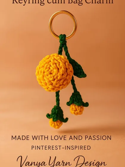 This Pinterest-inspired keyring cum bag charm is made with love and passion. The bright yellow flower with two little buds hanging down adds a cheerful touch to any bag or set of keys.
