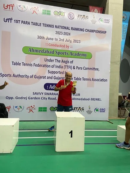 Our paddler Gajanan Parmar stands proudly on the number one podium after winning gold at the UTT 1st Para Table Tennis National Ranking Championship. We are committed to organizing inclusive events that provide a stage for all athletes to shine.