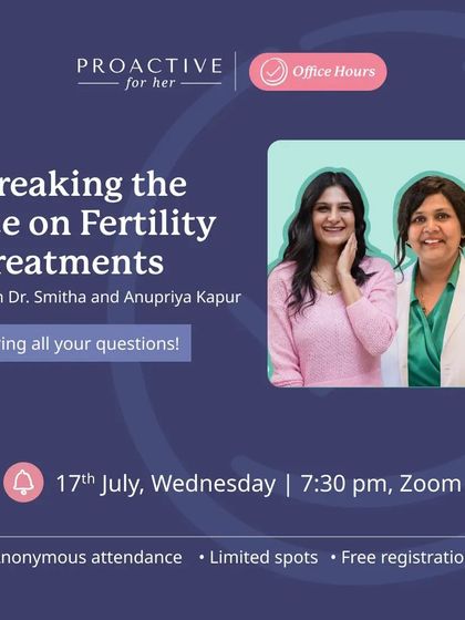 We are breaking the ice on fertility treatments. Join our exclusive virtual event with fertility specialist Dr. Smitha and inspiring single mom Anupriya Kapur to discuss your options, from IUI to egg freezing.
