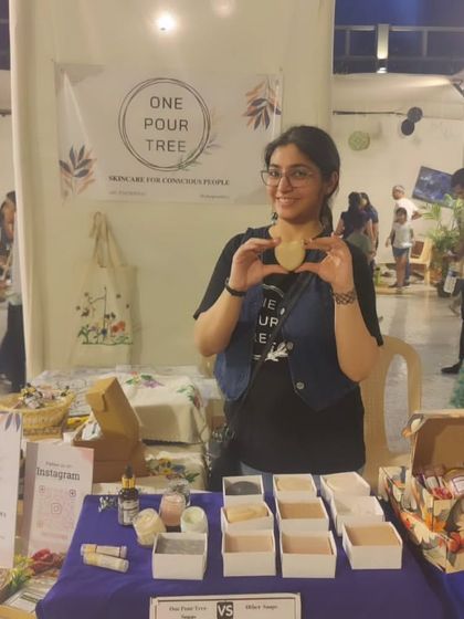 Holding up one of my heart-shaped soaps at The Golden Spiral School Fair. It was a wonderful weekend filled with great conversations and happy customers.