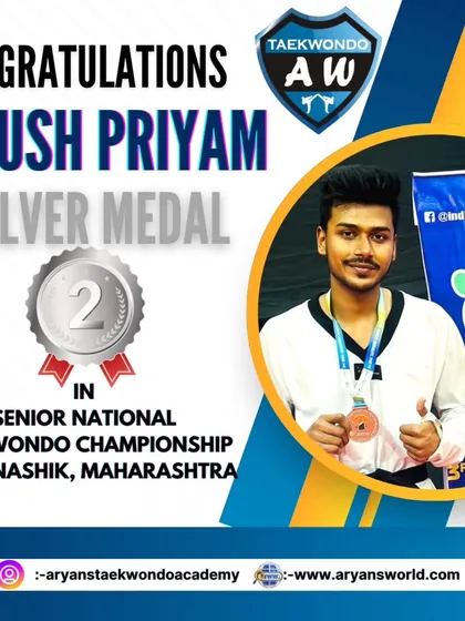 Piyush Priyam with his Silver Medal from the Senior National Taekwondo Championship in Nashik.