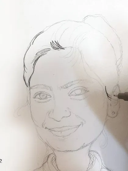 A duplicate image showing the initial sketch, the foundation of every handmade caricature.