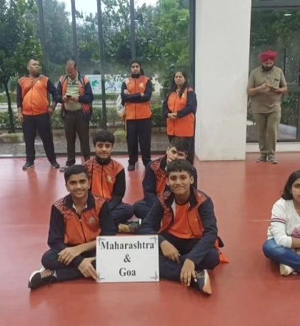 The shooting team representing Maharashtra & Goa, waiting for their event to begin at the national tournament.