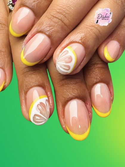 A fresh and zesty design perfect for summer. I hand-painted these cute lemon slices and paired them with bright yellow French tips for a fun, citrus-inspired manicure.