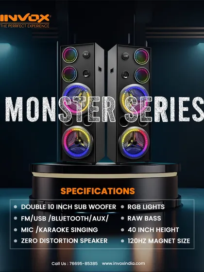 My Monster Series is built for those who demand powerful, clean sound. This model features double 10-inch subwoofers in a 40-inch tall wooden body for zero distortion, even at high volumes.