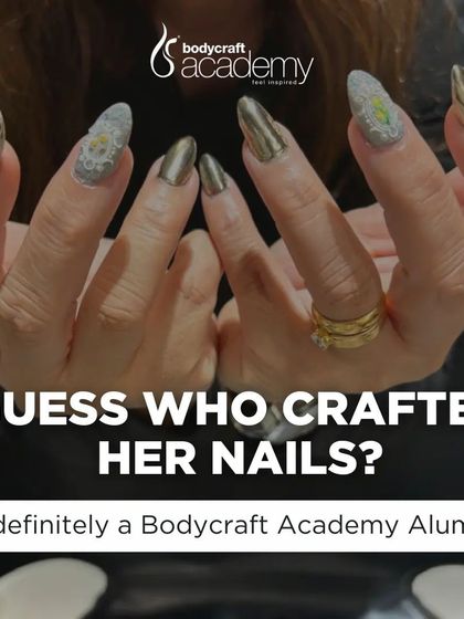 Guess who crafted her nails? A Bodycraft Academy alumnus, of course. Our graduates are out there creating stunning work like this metallic and glitter set.
