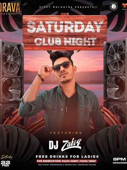 The flyer for a Saturday Club Night at Drava Bar & Kitchen, another popular spot in Koramangala for commercial and Bollywood music.