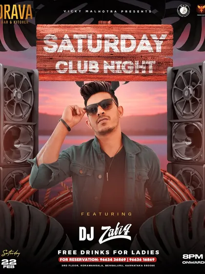 The flyer for a Saturday Club Night at Drava Bar & Kitchen, another popular spot in Koramangala for commercial and Bollywood music.