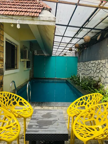 The private pool area at our Lonavala bungalow. This is the perfect spot for our players to relax, unwind, and have some fun after a competitive match.