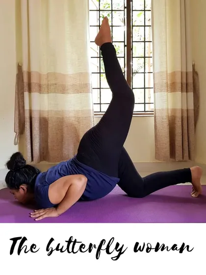 I see every mother as a powerful, soulful, and wild 'Butterfly Woman'. This dynamic pose captures the energy we cultivate in our intermediate sessions. It's not just about physical postures; it's about embracing your inner strength and the incredible transformation of motherhood.