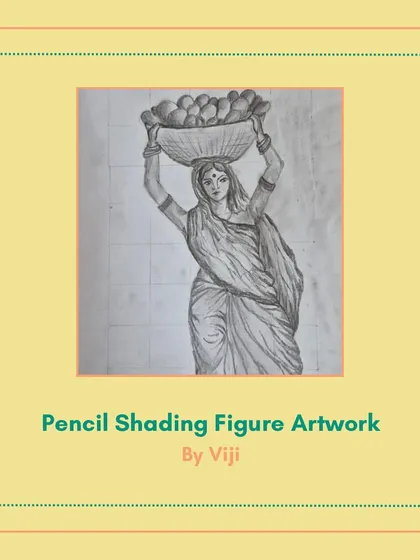 A beautiful figure drawing by Viji, capturing the posture and form of a woman carrying a basket. The shading on the fabric is done wonderfully.