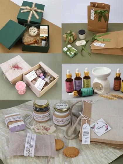 We capture the fine details of diverse product collections in a single, cohesive image. This collage displays a variety of gift hampers, from wellness kits to gourmet items, demonstrating our versatility in handling different materials, textures, and packaging for e-commerce.