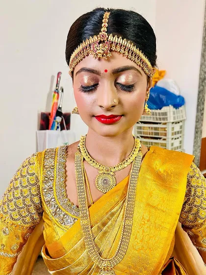 A close-up of the eye makeup on my real bride, featuring a beautiful golden shimmer.