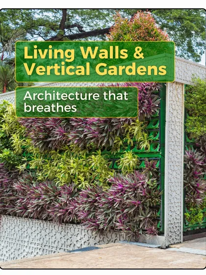 Living walls are architecture that breathes. This outdoor vertical garden uses a mix of colorful foliage plants to create a vibrant and dynamic entrance, proving that functional structures can also be beautiful.
