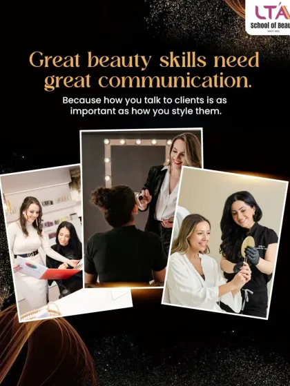 Great beauty skills need great communication. This collage emphasizes a core part of our curriculum: teaching students how to connect with clients, build trust, and provide a service experience that goes beyond just the technical aspects.