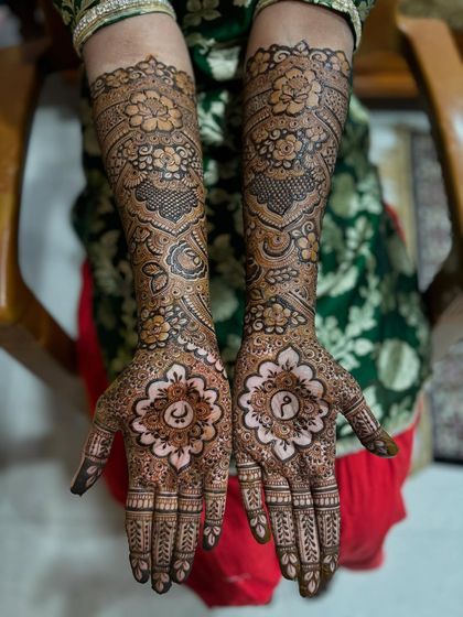 A clear, top-down shot of the full design. You can see how the personalized palms are the star of the show.